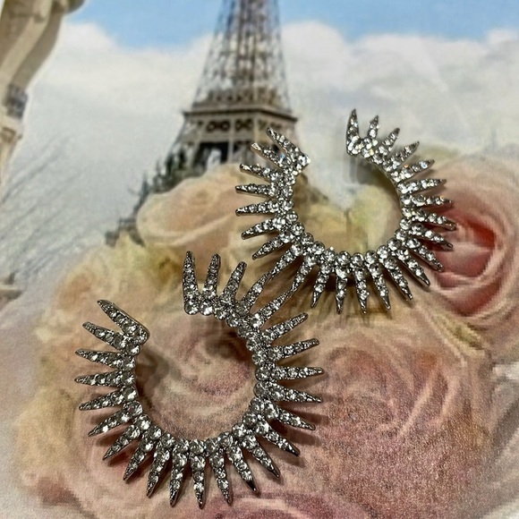 Anthropologie Rhinestone Spike Open Hoop Earrings - Picture 14 of 16